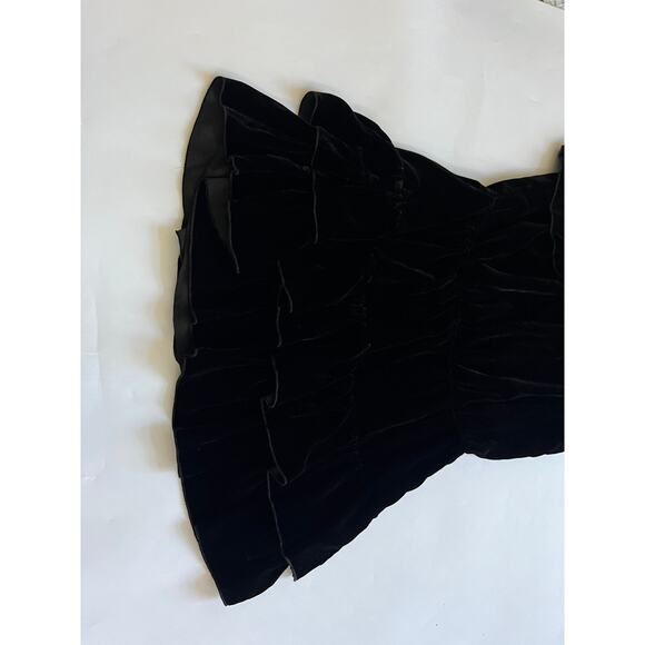 Joie Black Velvet One Shoulder Ruffle Tiered Mini Dress Silk Blend Medium Fairy - Picture 6 of 12